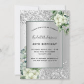 Silver White florals eucalyptus verjaardagsluxe Kaart (Voorkant)