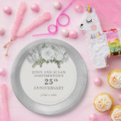 Silver White Flowers 25e bruiloft Jubileum Papieren Bordje (Feest)