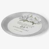 Silver White Flowers 25e bruiloft Jubileum Papieren Bordje (Gekanteld)