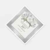 Silver White Flowers 25e bruiloft Jubileum Servet (Hoek)