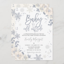 Silver White Gender Neutral Winter Baby shower Kaart