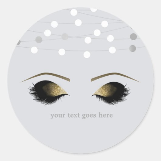 Silver White Glam Gold Makeup Eyelashes Favor Ronde Sticker (Voorkant)