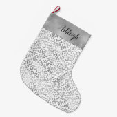 Silver White Glam Leopard Print Grote Kerstsok (Voorkant (Hangend))