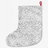 Silver White Glam Leopard Print Grote Kerstsok (Achterkant)
