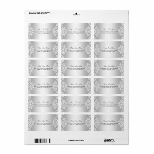 Silver White  Glamour Adreslabel Etiket (Full Sheet)