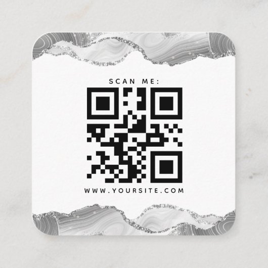 Silver White Glitter Agate Wedding QR Code RSVP Informatiekaartje (Achterkant)