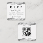 Silver White Glitter Agate Wedding QR Code RSVP Informatiekaartje (Voorkant / Achterkant)
