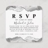 Silver White Glitter Agate Wedding QR Code RSVP Informatiekaartje (Voorkant)
