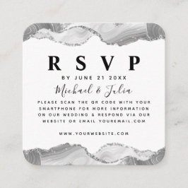 Silver White Glitter Agate Wedding QR Code RSVP Informatiekaartje