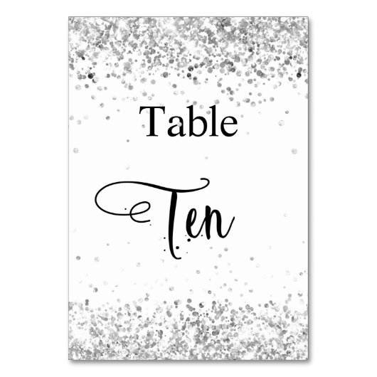 Silver White glitter calligraphy table ten 10 Kaart (Voorkant)