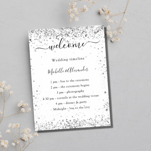 Silver White glitter elegant bruiloft Poster
