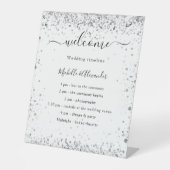 Silver White glitter elegant bruiloft Reclamebord Met Voetstuk (Voorkant)