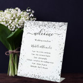 Silver White glitter elegant bruiloft Reclamebord Met Voetstuk