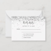 Silver White glitter elegant bruiloft RSVP Notitiekaartje (Voorkant)