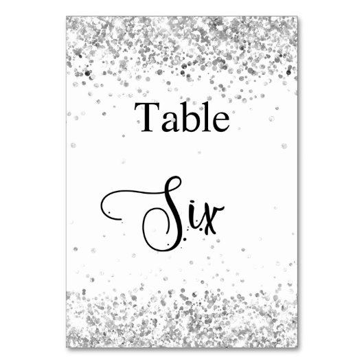 Silver white glitter kalligrafie tabel 6 kaart (Voorkant)