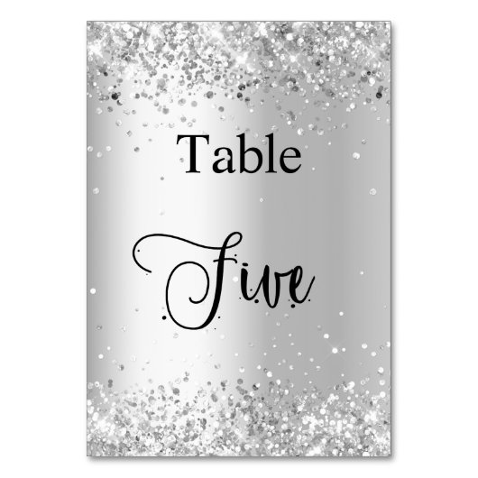 Silver White glitter kalligrafietabel vijf 5 Kaart (Achterkant)