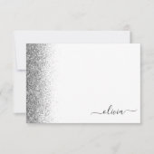 Silver White Glitter Script Monogram Girly Bedankkaart (Voorkant)