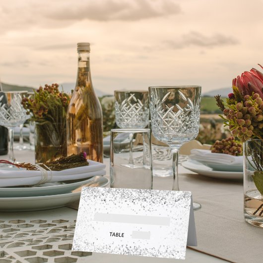 Silver White glitter sparkles bruiloft Plaatskaartje