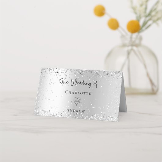 Silver White glitter sparkles bruiloft Plaatskaartje (Achterkant)