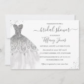 Silver White Glitter Trouwjurk Vrijgezellenfeest Kaart (Voorkant)