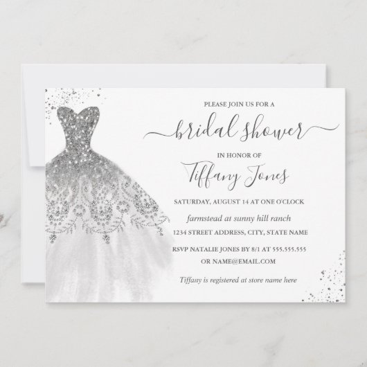 Silver White Glitter Trouwjurk Vrijgezellenfeest Kaart (Voorkant)