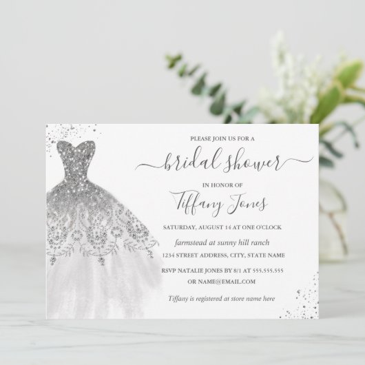 Silver White Glitter Trouwjurk Vrijgezellenfeest Kaart (Staand voorkant)