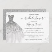 Silver White Glitter Trouwjurk Vrijgezellenfeest Kaart (Voorkant / Achterkant)