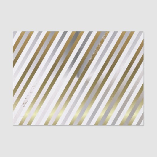 Silver, White, Gold Diagonal Stripe Papier (Voorkant)