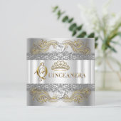Silver White Gold Quinceanera Birthday Party Kaart (Staand voorkant)