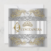 Silver White Gold Quinceanera Birthday Party Kaart (Voorkant)