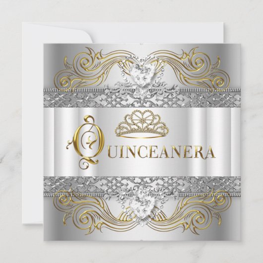 Silver White Gold Quinceanera Birthday Party Kaart (Voorkant)