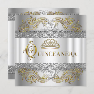 Silver White Gold Quinceanera Birthday Party Kaart