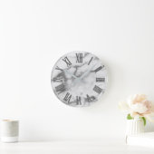 Silver White Grey Carrara Marble Stone Roman Numbe Ronde Klok (Huis)