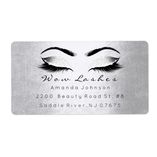 Silver White Grey Glitter Makeup Lashes Extension Etiket (Voorkant)