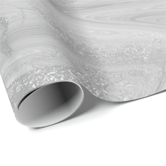 Silver White Grey Marble Molten Metallic Shiny Cadeaupapier (Rol Hoek)