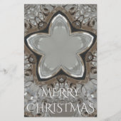 Silver White Grey Shiny Star Merry kerst Briefpapier (Voorkant)