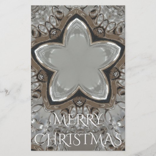 Silver White Grey Shiny Star Merry kerst Briefpapier (Voorkant)
