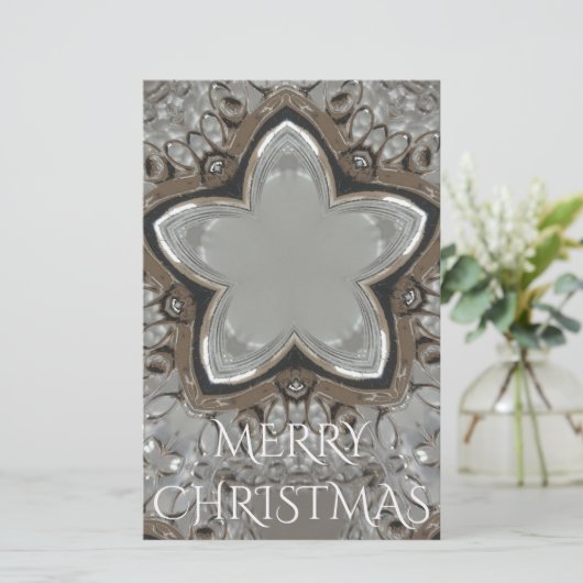 Silver White Grey Shiny Star Merry kerst Briefpapier (Staand voorkant)