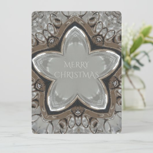 Silver White Grey Shiny Star Merry kerst Feestdagenkaart (Staand voorkant)