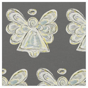 Silver White Guardian Angel Art Fabric Material Stof
