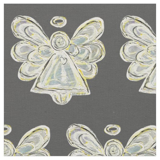 Silver White Guardian Angel Art Fabric Material Stof (Close Up)