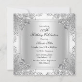 Silver & White Jewel Damask Birthday Invite Kaart (Achterkant)