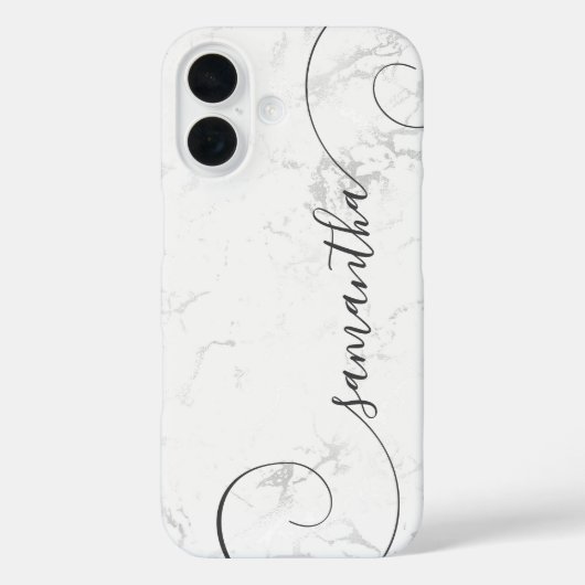 Silver White Marble Curly Signature Case-Mate iPhone Case (Achterkant)