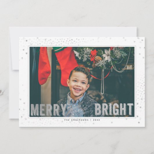 Silver & White Merry en Bright Holiday Foto Feestdagenkaart (Voorkant)