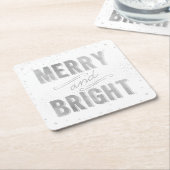 Silver & White Merry en Bright Winter Holiday Kartonnen Onderzetters (Schuin)
