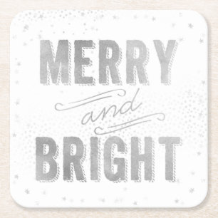 Silver & White Merry en Bright Winter Holiday Kartonnen Onderzetters