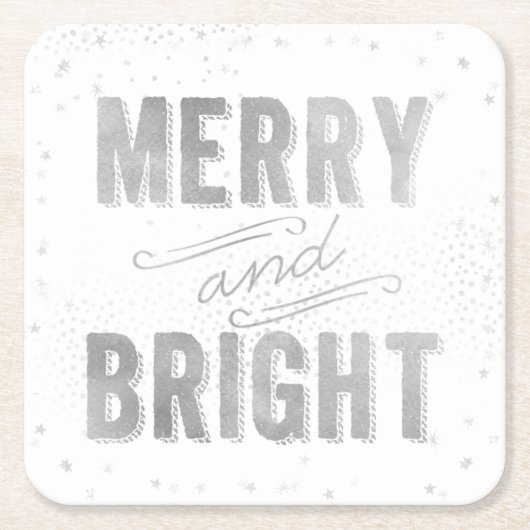 Silver & White Merry en Bright Winter Holiday Kartonnen Onderzetters (Voorkant)