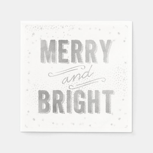 Silver & White Merry en Bright Winter Holiday Servet (Voorkant)