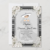 Silver White Mexican Boy Baptism Invitation Kaart (Voorkant)