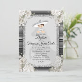 Silver White Mexican Boy Baptism Invitation Kaart (Staand voorkant)